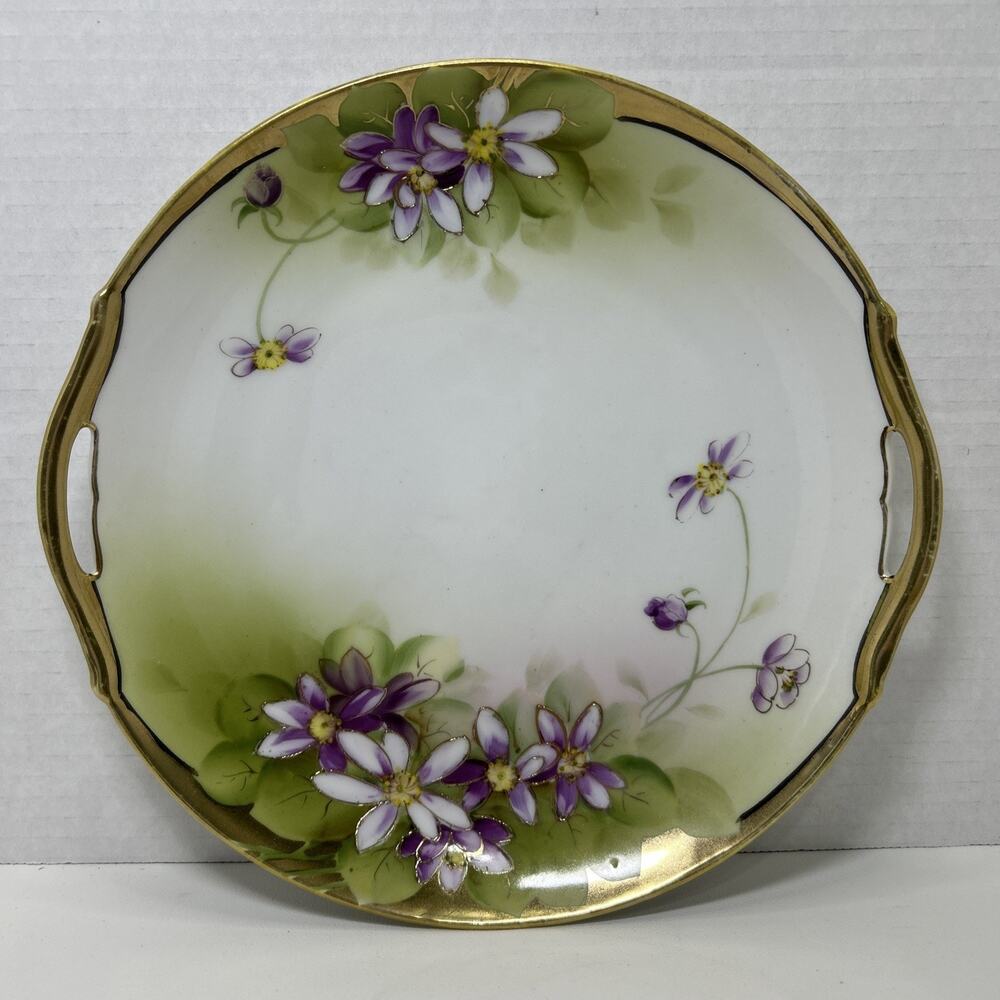Antique Nippon Morimura Bros Hand Painted Violets Flowers Round Porcelain Tray